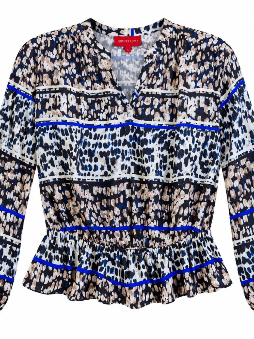 Jennifer Lopez Animal Print Peplum Blouse Blue Black Women’s L